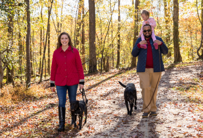 Family enjoying fall weather at Turnipseed Park in Wake County